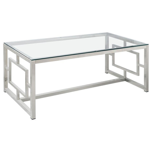 Merced - Rectangular Glass Top Coffee Table - Nickel - JaxCo Furniture