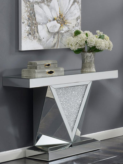 Amore - Mirrored Acrylic Entryway Sofa Console Table - Silver - JaxCo Furniture