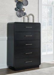 Rowanbeck - Black - Five Drawer Chest - JaxCo Furniture
