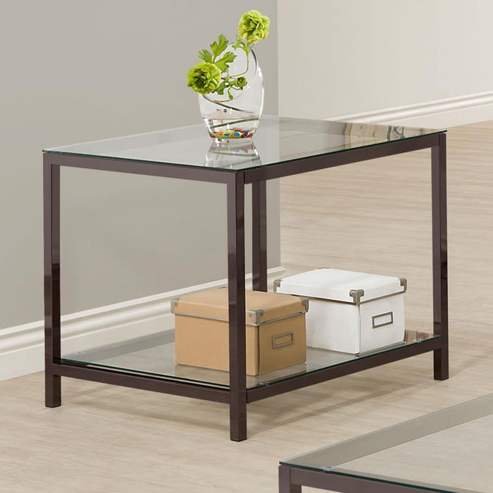 Trini - 1-Shelf Glass Top Side End Table - Black Nickel - JaxCo Furniture