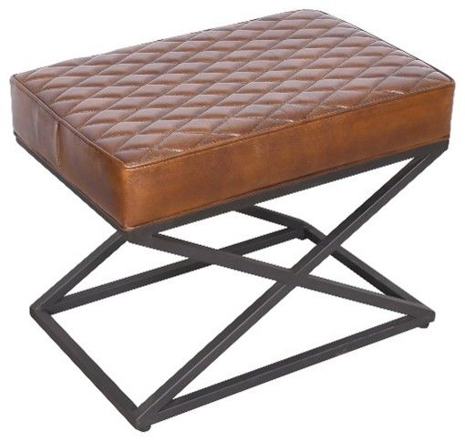 Bruno - Leather Rectangle Stool - Rustic Brown - JaxCo Furniture