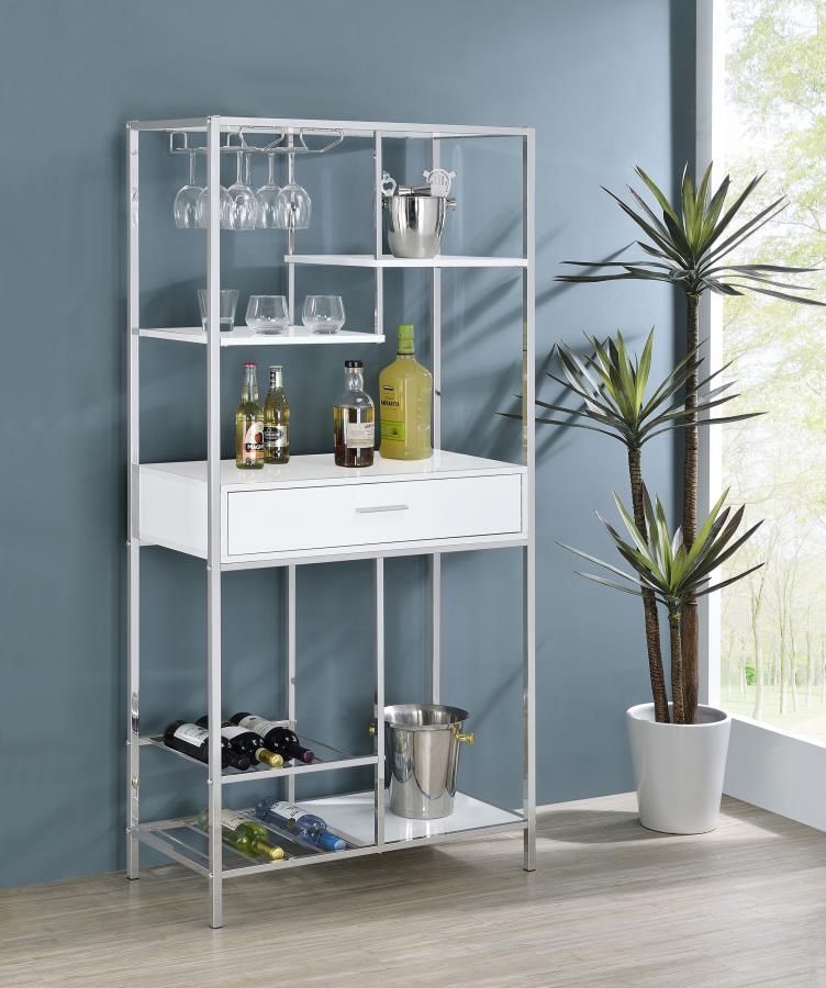 Figueroa - 5-Shelf Wine Storage Bar Cabinet - White High Gloss - JaxCo Furniture