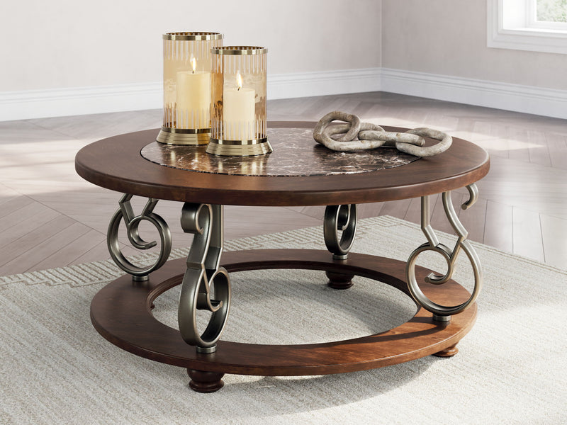 Frallyn - Round Cocktail Table - Dark Brown - JaxCo Furniture