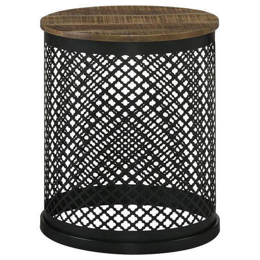 Aurora - Round Drum Base Accent Side Table - Natural And Black - JaxCo Furniture