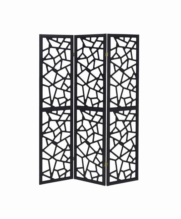 Nailan - 3-Panel Room Divider Folding Screen Open Mosaic - Black - JaxCo Furniture