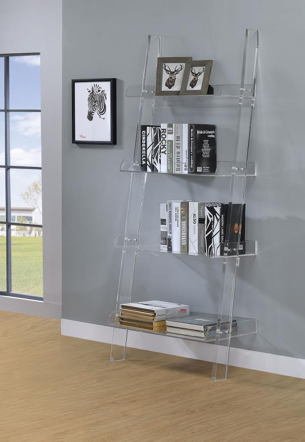 Amaturo - 4-Shelf Acrylic Ladder Bookshelf - Clear - JaxCo Furniture