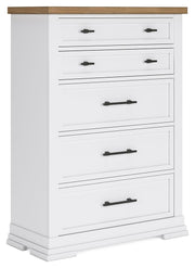 Ashbryn - White / Natural - Five Drawer Chest - JaxCo Furniture