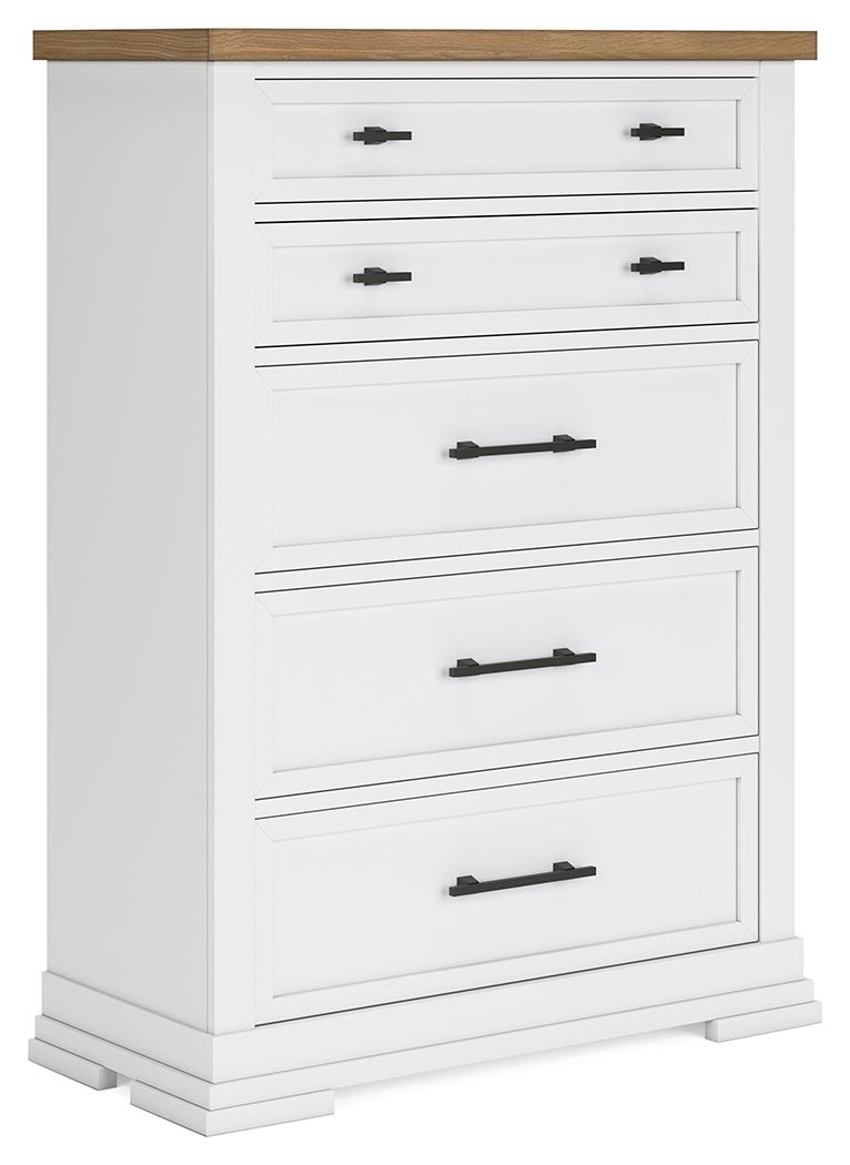 Ashbryn - White / Natural - Five Drawer Chest - JaxCo Furniture