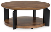 Kraeburn - Brown / Black - Round Cocktail Table - JaxCo Furniture