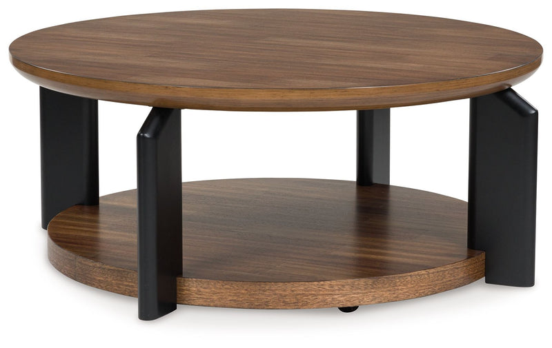 Kraeburn - Brown / Black - Round Cocktail Table - JaxCo Furniture