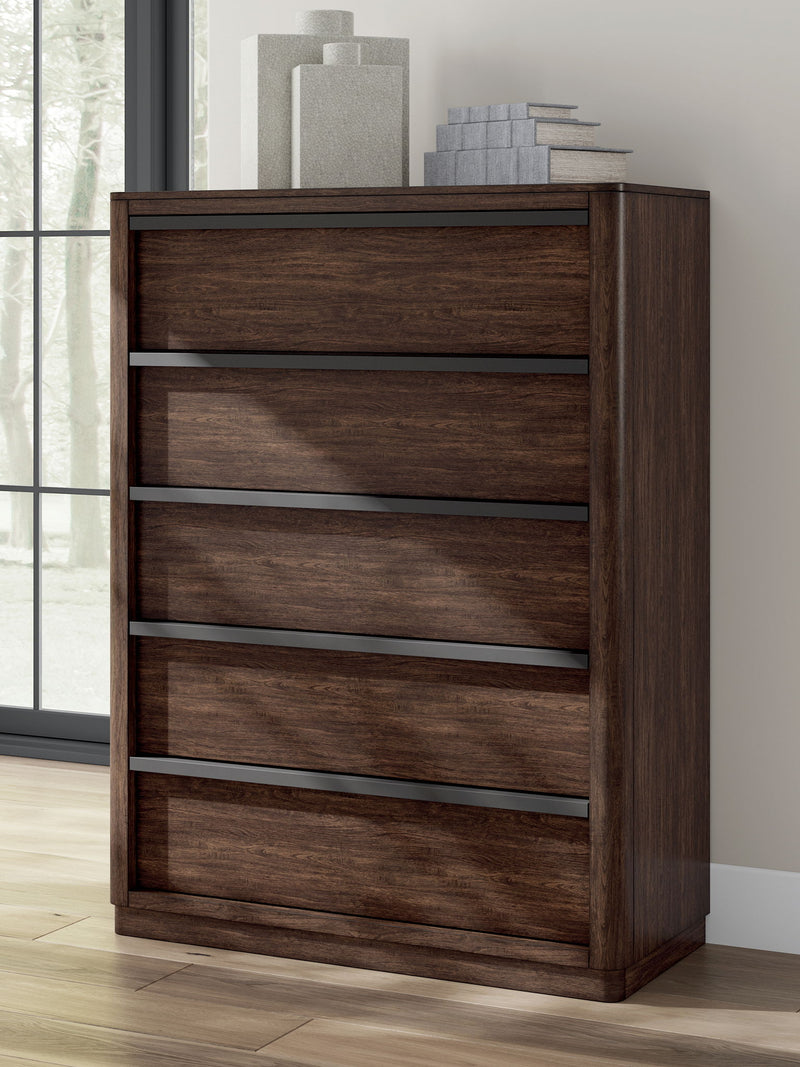 Dilenno - Dark Brown - Five Drawer Chest - JaxCo Furniture