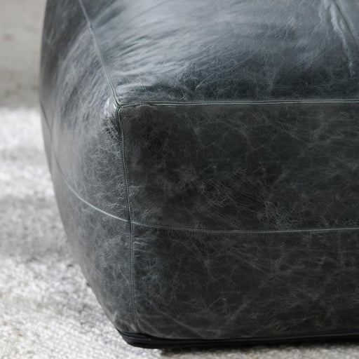 Poufs - Leather Dexter Pouf - Onyx - JaxCo Furniture