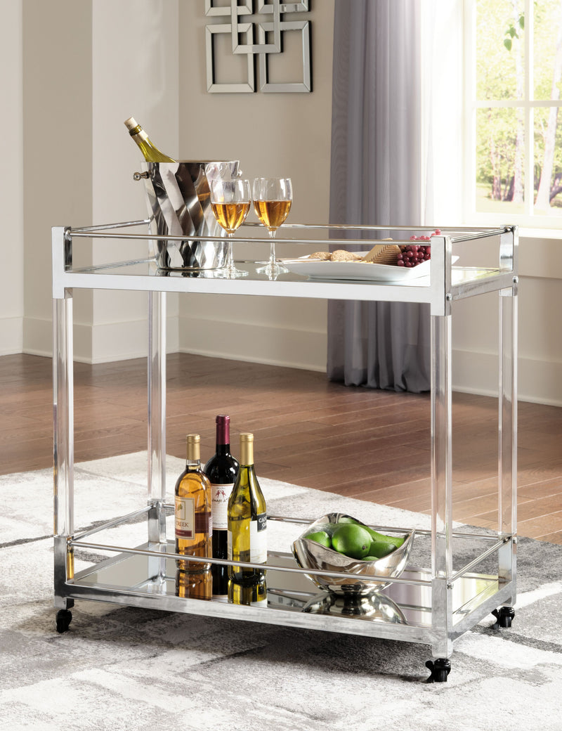 Chaseton - Clear / Silver Finish - Bar Cart - JaxCo Furniture
