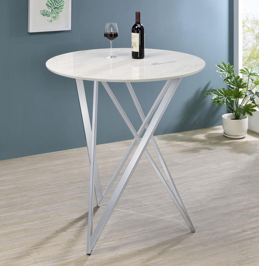 Bexter - Round Faux Marble Bistro Bar Table - Chrome - JaxCo Furniture