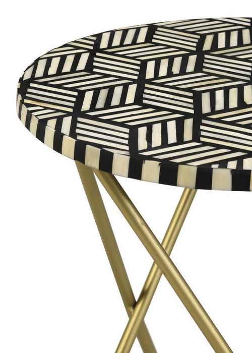 Xenia - Round Bone Inlay Accent Side Table - White And Gold - JaxCo Furniture