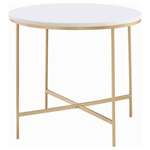 Ellison - Round Marble Top Side End Table - White And Gold - JaxCo Furniture