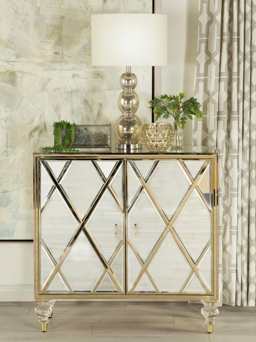 Astilbe - 2-Door Mirrored Accent Cabinet - Silver And Champagne - JaxCo Furniture