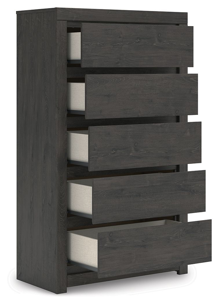 Fraluna - Charcoal - Five Drawer Chest - JaxCo Furniture