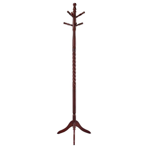 Riona - 6 Hook Freestanding Wood Coat Rack Hat Hanger - Merlot - JaxCo Furniture