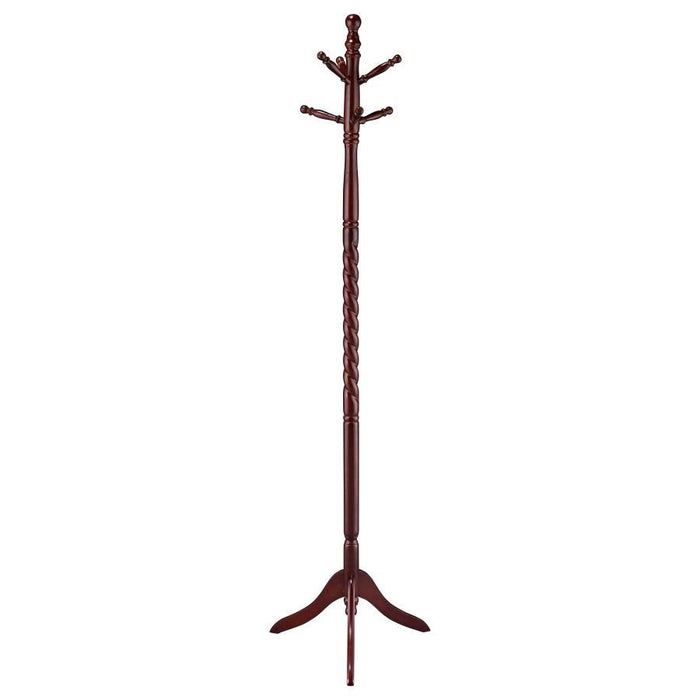 Riona - 6 Hook Freestanding Wood Coat Rack Hat Hanger - Merlot - JaxCo Furniture