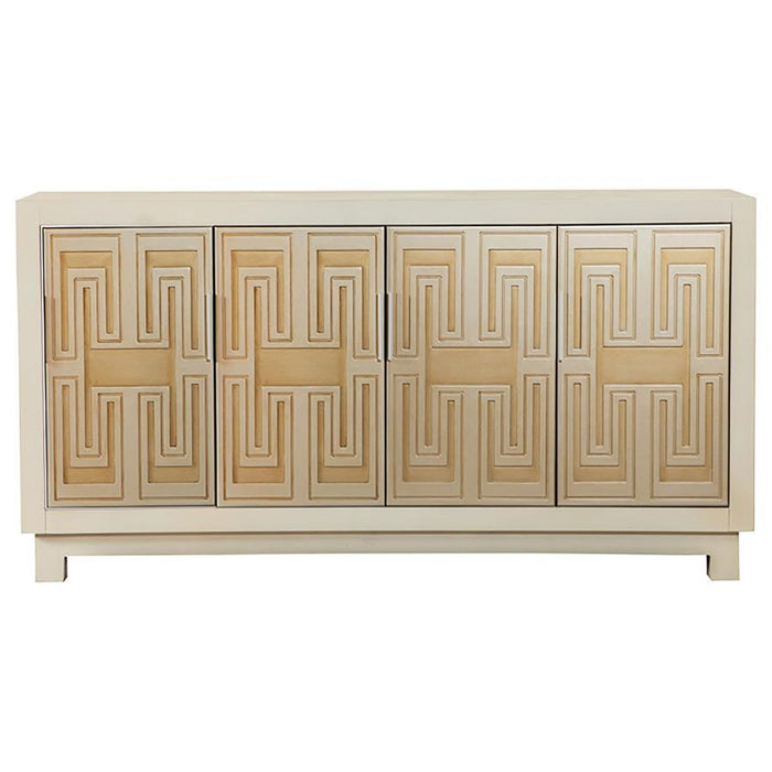 Voula - 4 Door Wood Accent Storage Cabinet - White And Gold - JaxCo Furniture