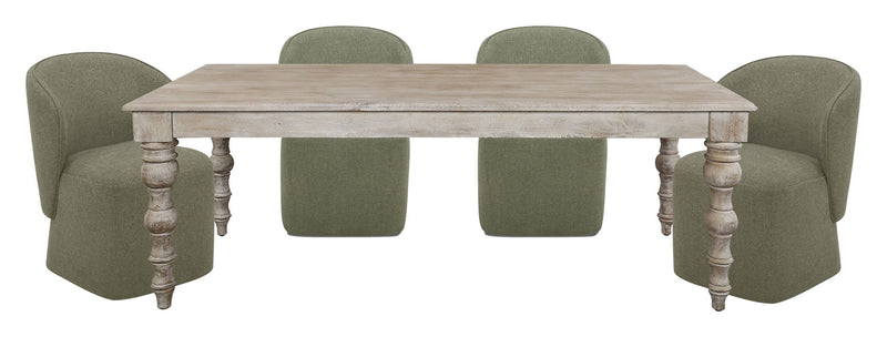 Crossings - Eden Rectangular Dining Table With 4 Upholstered Chairs - Toasted Tumbleweed & Green - JaxCo Furniture