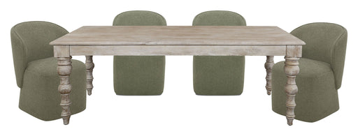 Crossings - Eden Rectangular Dining Table With 4 Upholstered Chairs - Toasted Tumbleweed & Green - JaxCo Furniture
