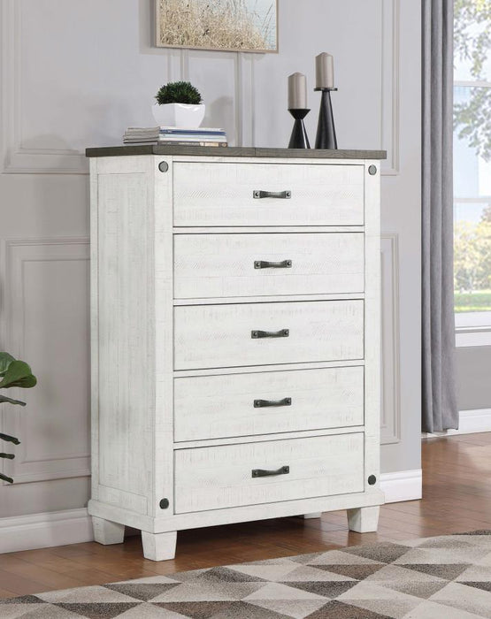 Lilith - 5-Drawer Bedroom Chest - Distressed White - JaxCo Furniture