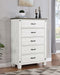 Lilith - 5-Drawer Bedroom Chest - Distressed White - JaxCo Furniture