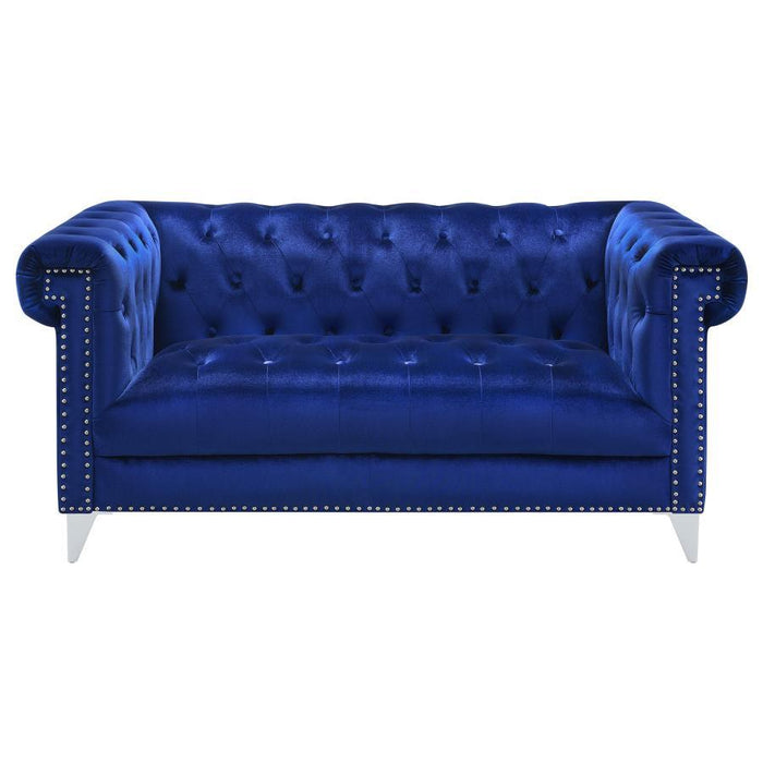 Bleker - Upholstered Tuxedo Arm Tufted Loveseat - Blue - JaxCo Furniture