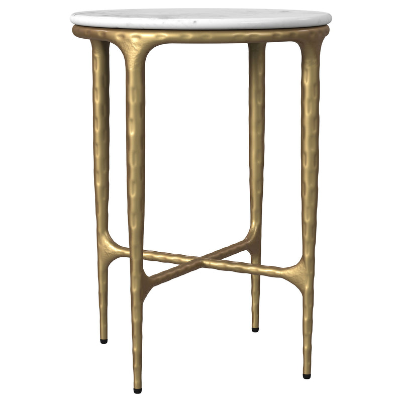 Baldwin - Round Marble Top Side Table - White And Gold - JaxCo Furniture