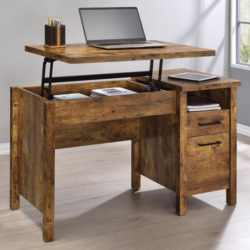 Delwin - 2-Drawer Lift Top Computer Desk - Rustic Nutmeg - JaxCo Furniture