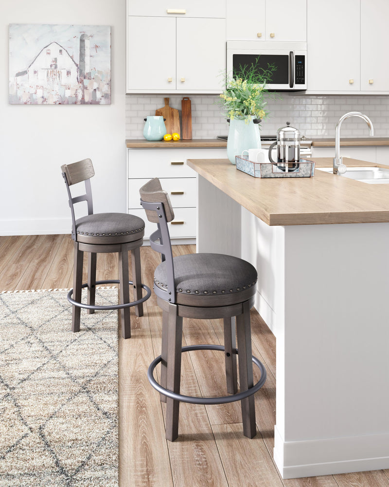 Caitbrook - Gray - UPH Swivel Barstool - JaxCo Furniture