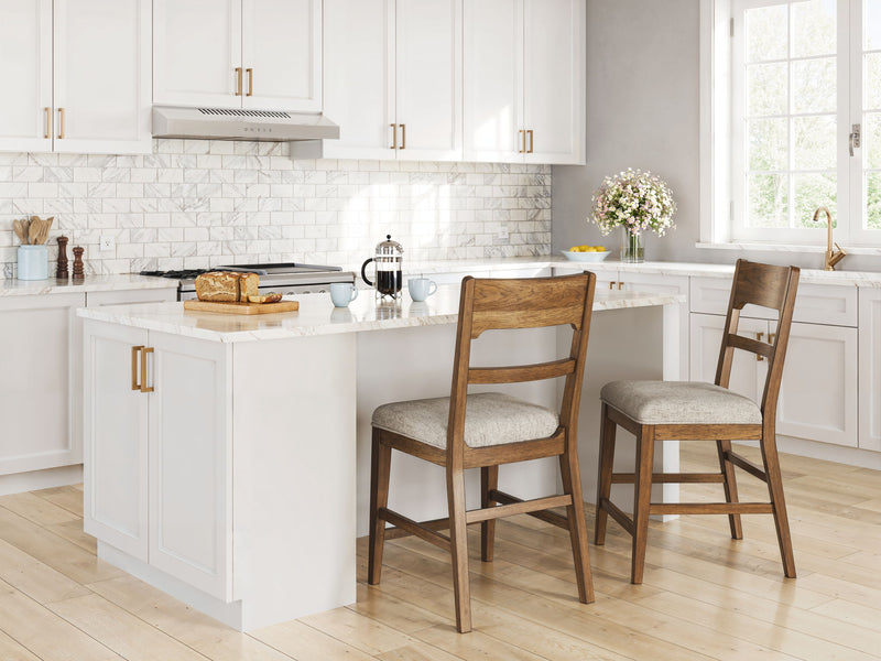 Cabalynn - Oatmeal / Light Brown - Upholstered Barstool (Set of 2) - JaxCo Furniture