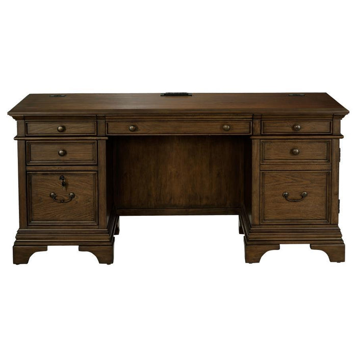 Hartshill - 5-Drawer Credenza Office Desk Burnish Oak - Burnished Oak - JaxCo Furniture