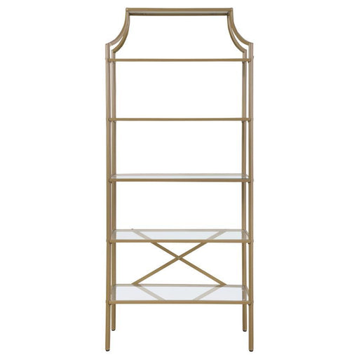 Serena - 5-Shelf Glass Bookshelf - Gold - JaxCo Furniture