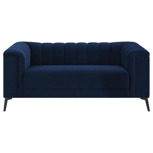 Chalet - Upholstered Tuxedo Arm Tufted Loveseat - Blue - JaxCo Furniture