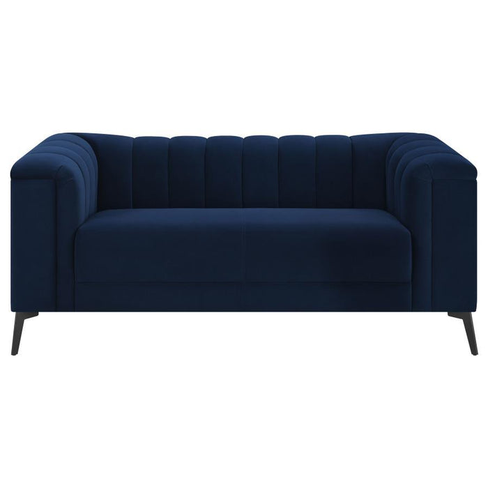 Chalet - Upholstered Tuxedo Arm Tufted Loveseat - Blue - JaxCo Furniture