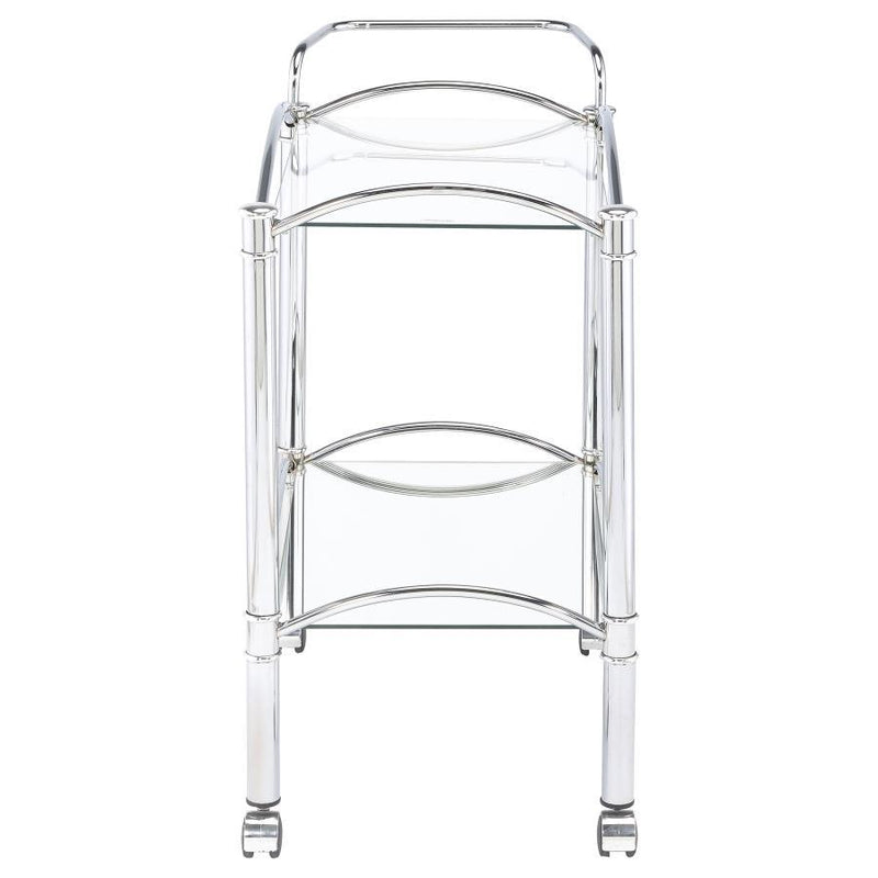 Shadix - 2-Tier Rectangular Glass Shelf Metal Bar Cart - Chrome - JaxCo Furniture