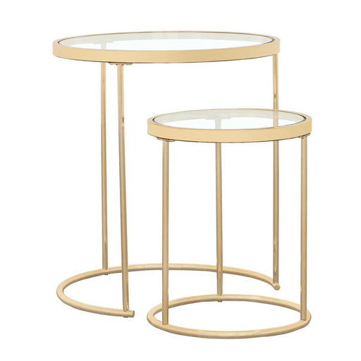 Maylin - 2 Piece Round Glass Top Nesting Table Set - Gold - JaxCo Furniture