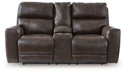 Crossplex - Smoke - Power Recline Loveseat / Console / Adjustable Headrest - JaxCo Furniture