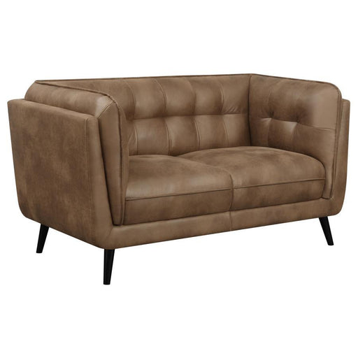 Thatcher - Upholstered Tuxedo Arm Tufted Loveseat - Brown - JaxCo Furniture