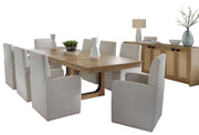 Escape - Dining Rectangular Table With Console And 8 Caster Chairs - Glazed Natural Oak Black Metal Trim - JaxCo Furniture
