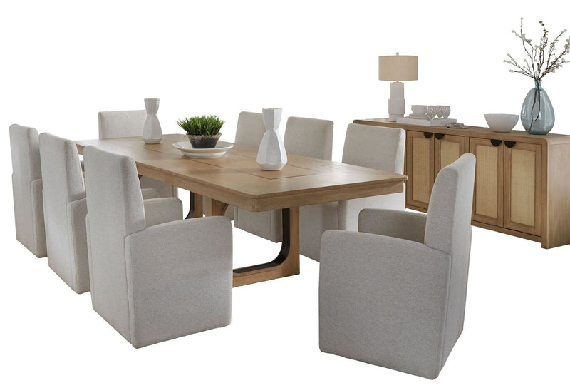 Escape - Dining Rectangular Table With Console And 8 Caster Chairs - Glazed Natural Oak Black Metal Trim - JaxCo Furniture