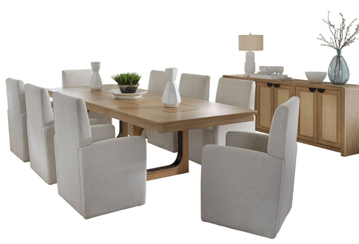 Escape - Dining Rectangular Table With Console And 8 Caster Chairs - Glazed Natural Oak Black Metal Trim - JaxCo Furniture