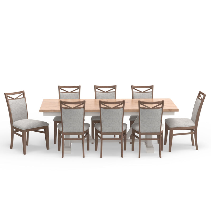 Americana Modern Dining - Extendable Trestle Table With 8 Upholstered Chairs - Cotton - JaxCo Furniture