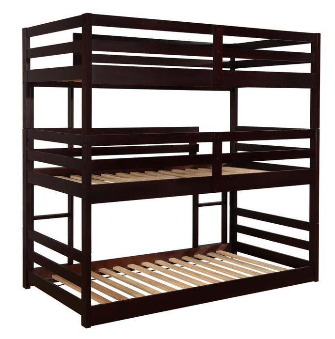 Sandler - Wood Twin Triple Bunk Bed - Cappuccino - JaxCo Furniture