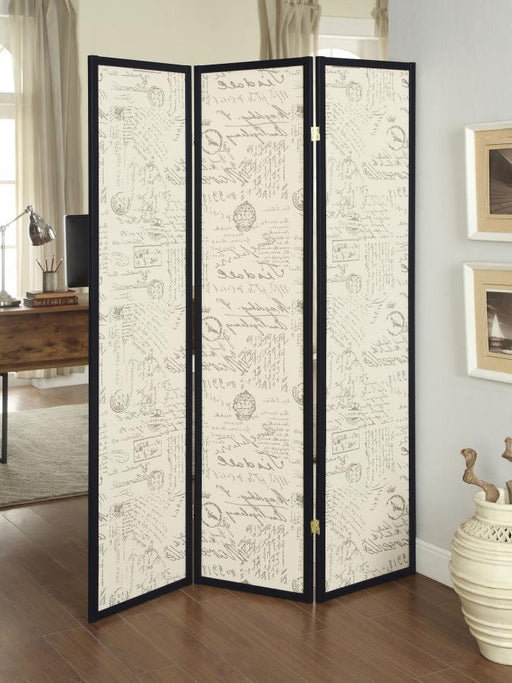 Felice - 3-Panel Room Divider Folding Screen - French Script - JaxCo Furniture