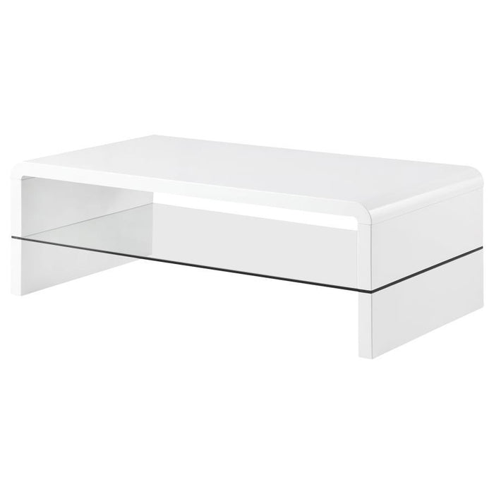 Airell - Rectangular Coffee Table With Shelf - White High Gloss - JaxCo Furniture