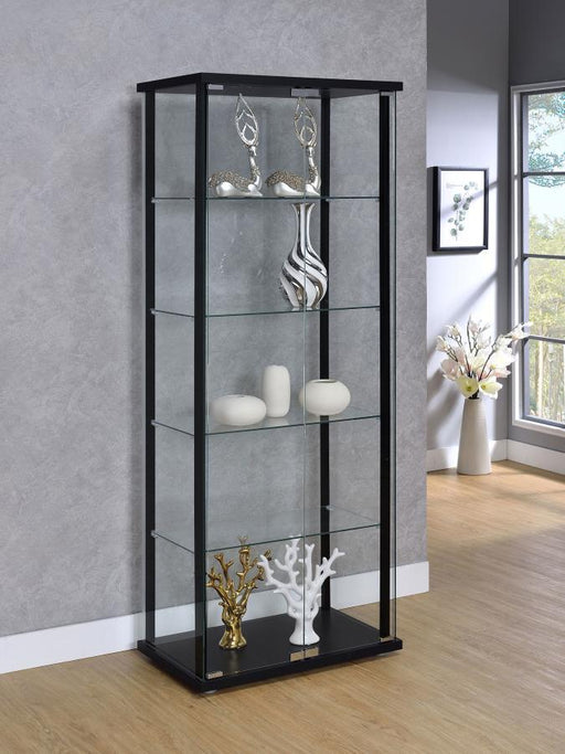 Delphinium - 5-Shelf Clear Glass Curio Display Cabinet - Black - JaxCo Furniture